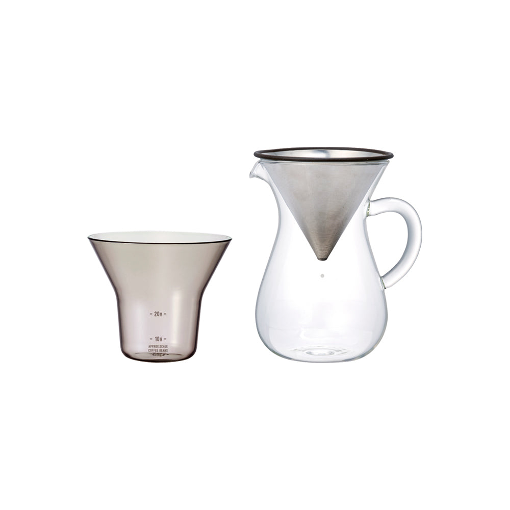 KINTO Slow Coffee Style coffee carafe set with stainless steel filter and glass carafe